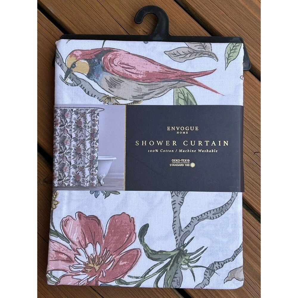 Envogue Home Mireille Shower Curtain Birds On Branches Floral 100% Cotton New
